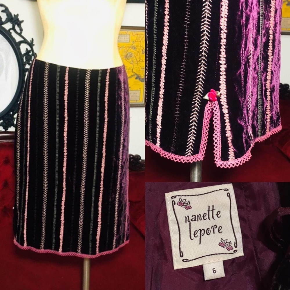 Nanette Lepore velvet embroidered skirt sz 6